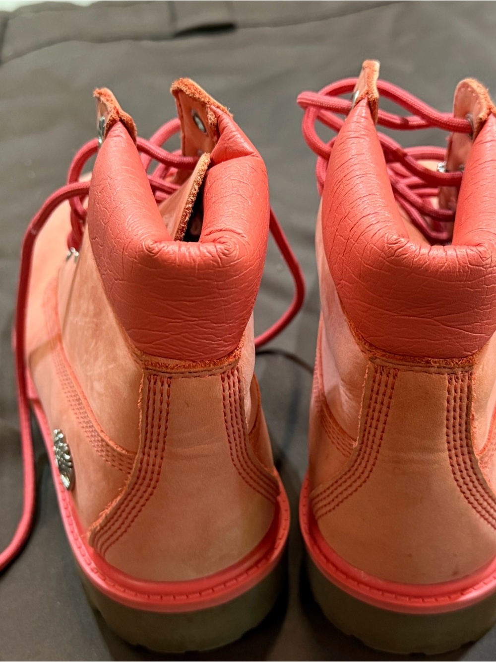 Timberland Coral-Orange Lace-Up Leather & Suede Boots